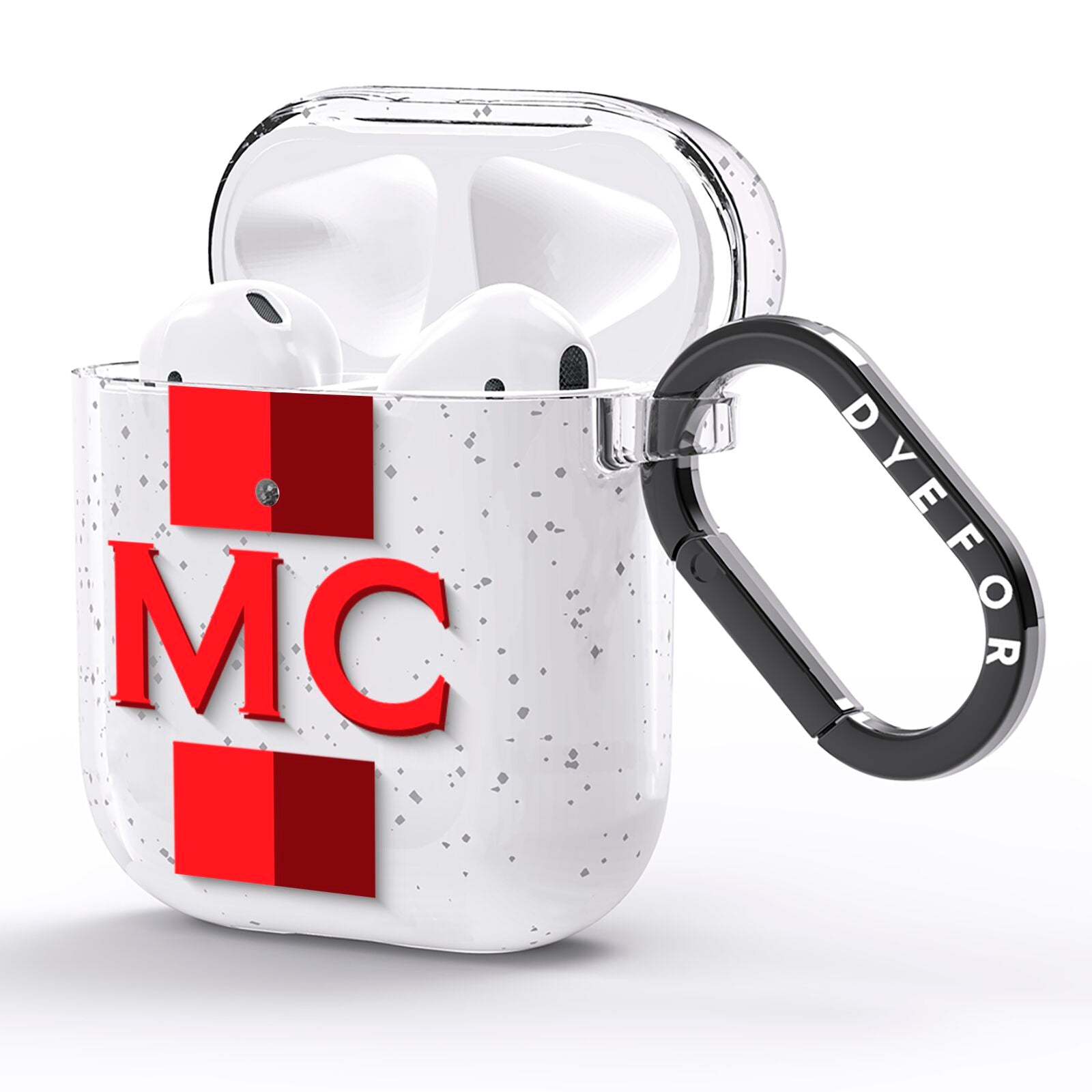 Personalised Transparent Red Bordeaux Stripe AirPods Glitter Case Side Image