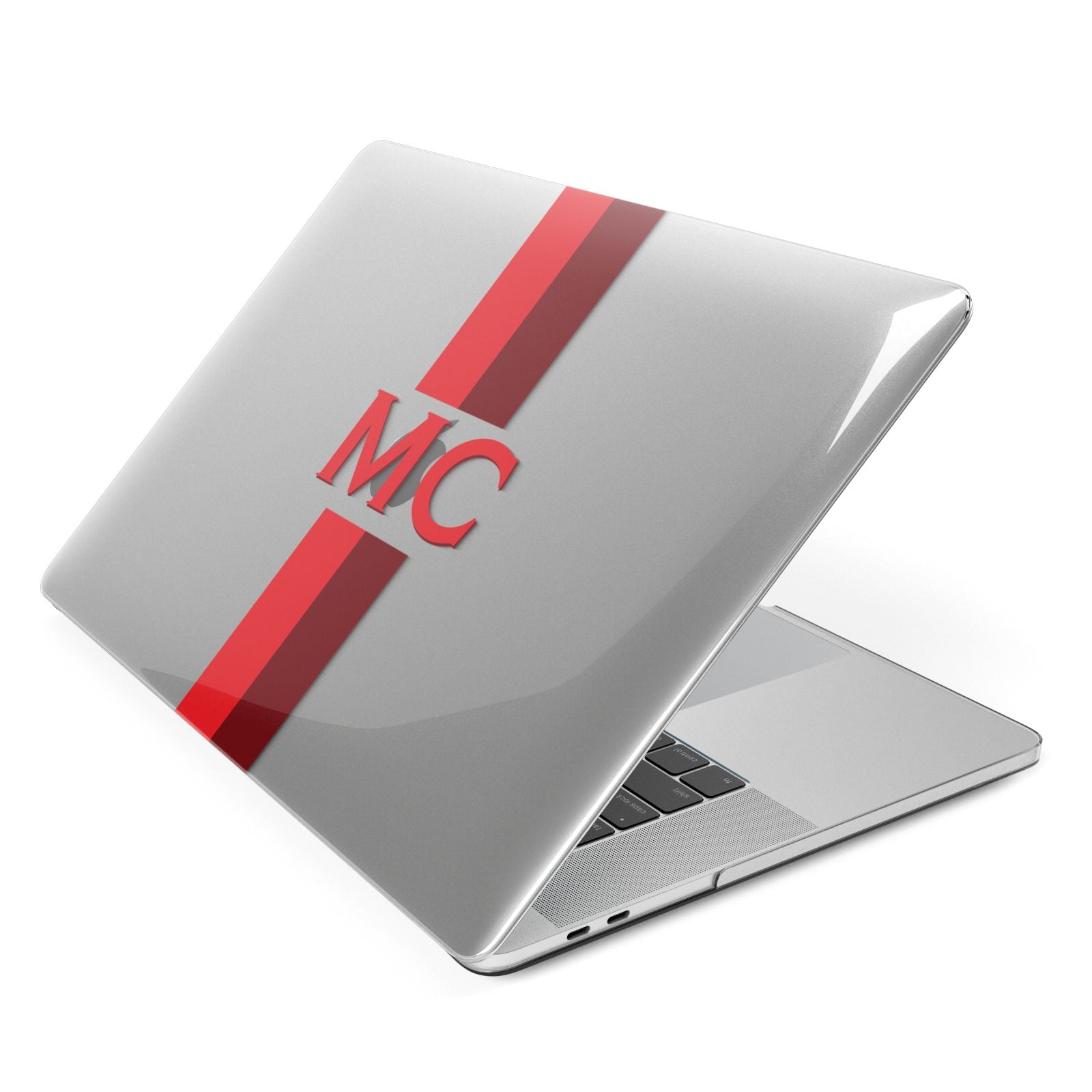 Personalised Transparent Red Bordeaux Stripe Apple MacBook Case Side View