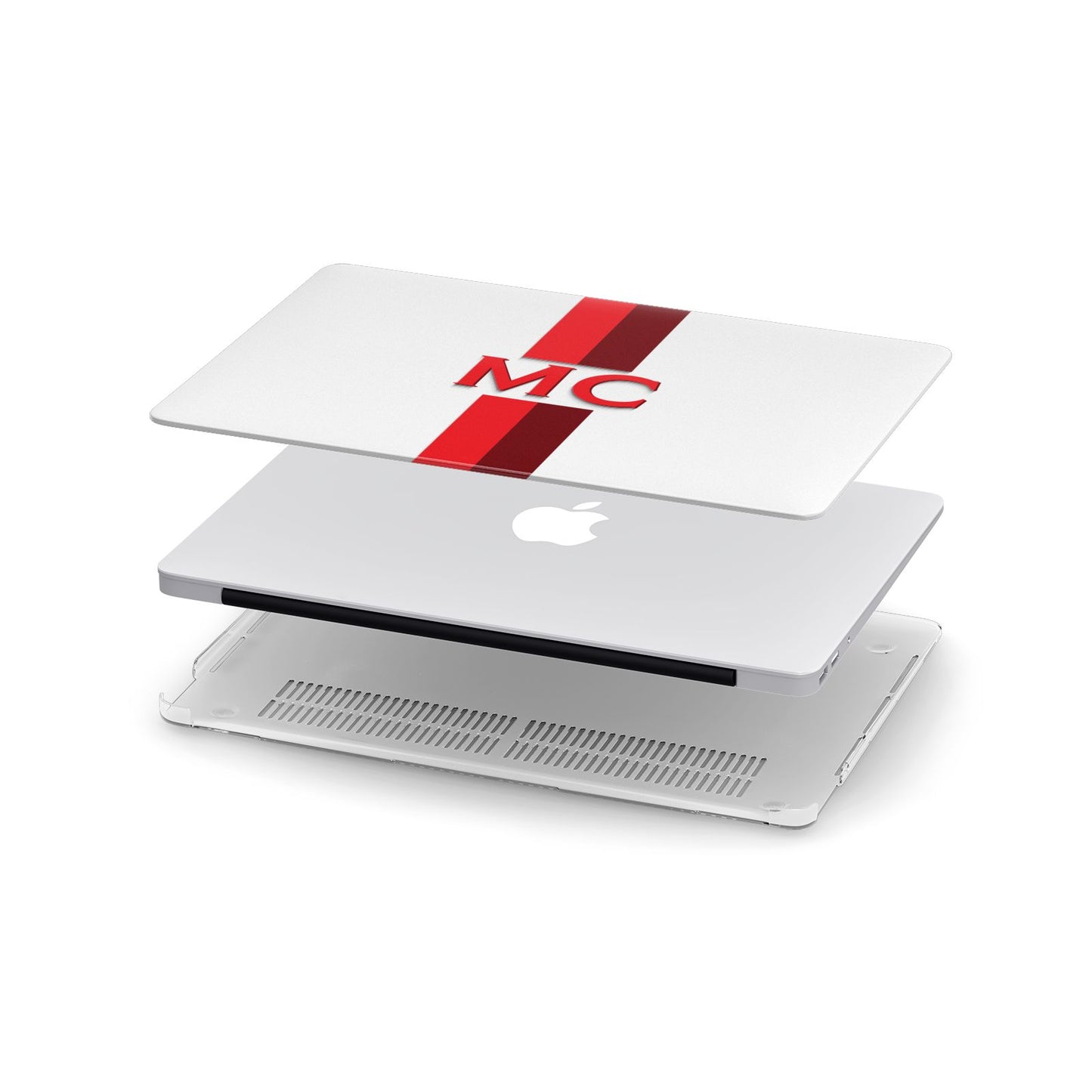 Personalised Transparent Red Bordeaux Stripe Apple MacBook Case in Detail