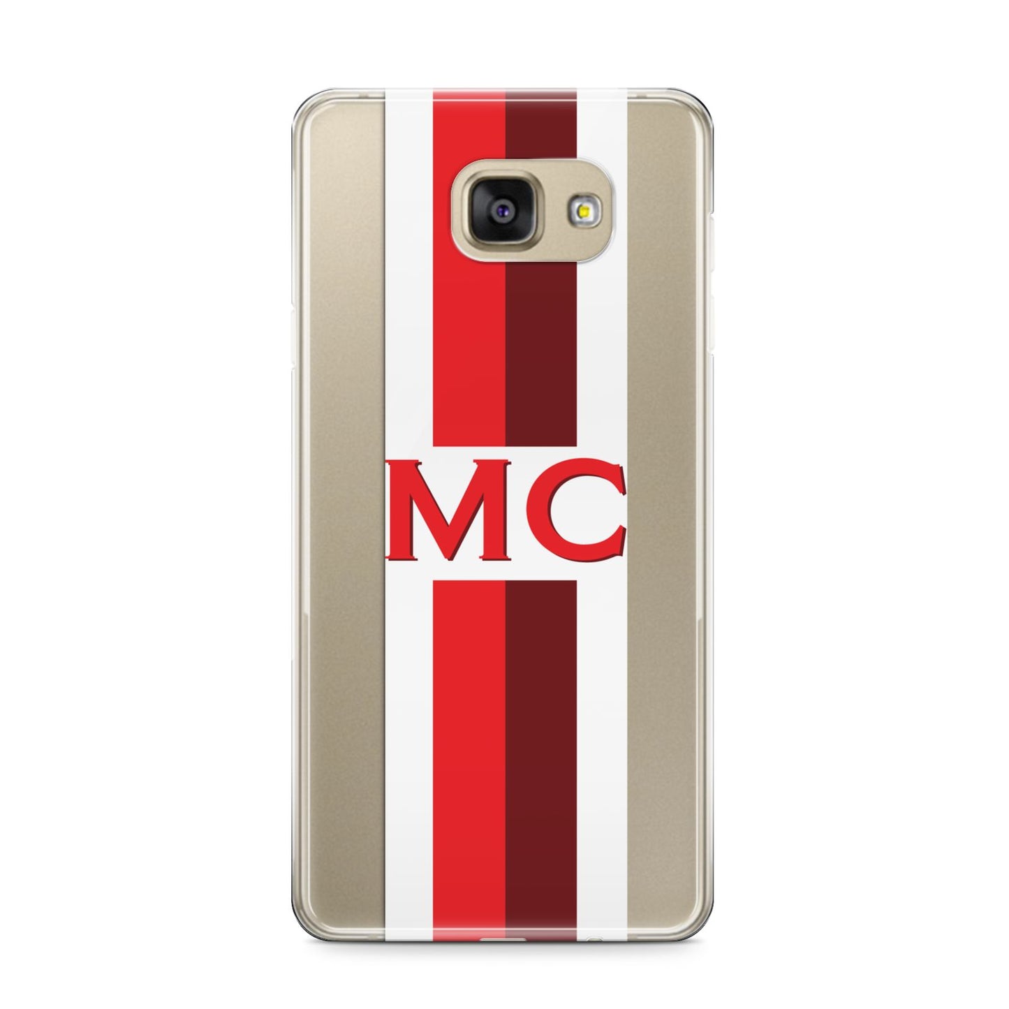 Personalised Transparent Red Bordeaux Stripe Samsung Galaxy A9 2016 Case on gold phone