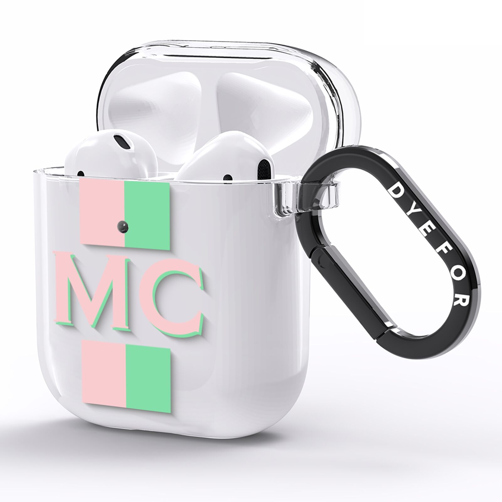 Personalised Transparent Striped Coral Pink AirPods Clear Case Side Image