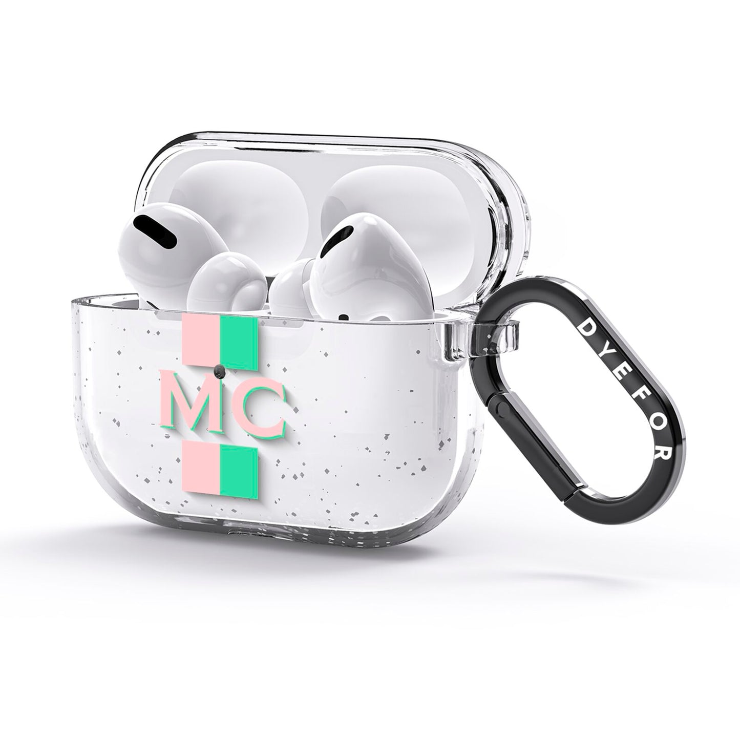 Personalised Transparent Striped Coral Pink AirPods Glitter Case 3rd Gen Side Image
