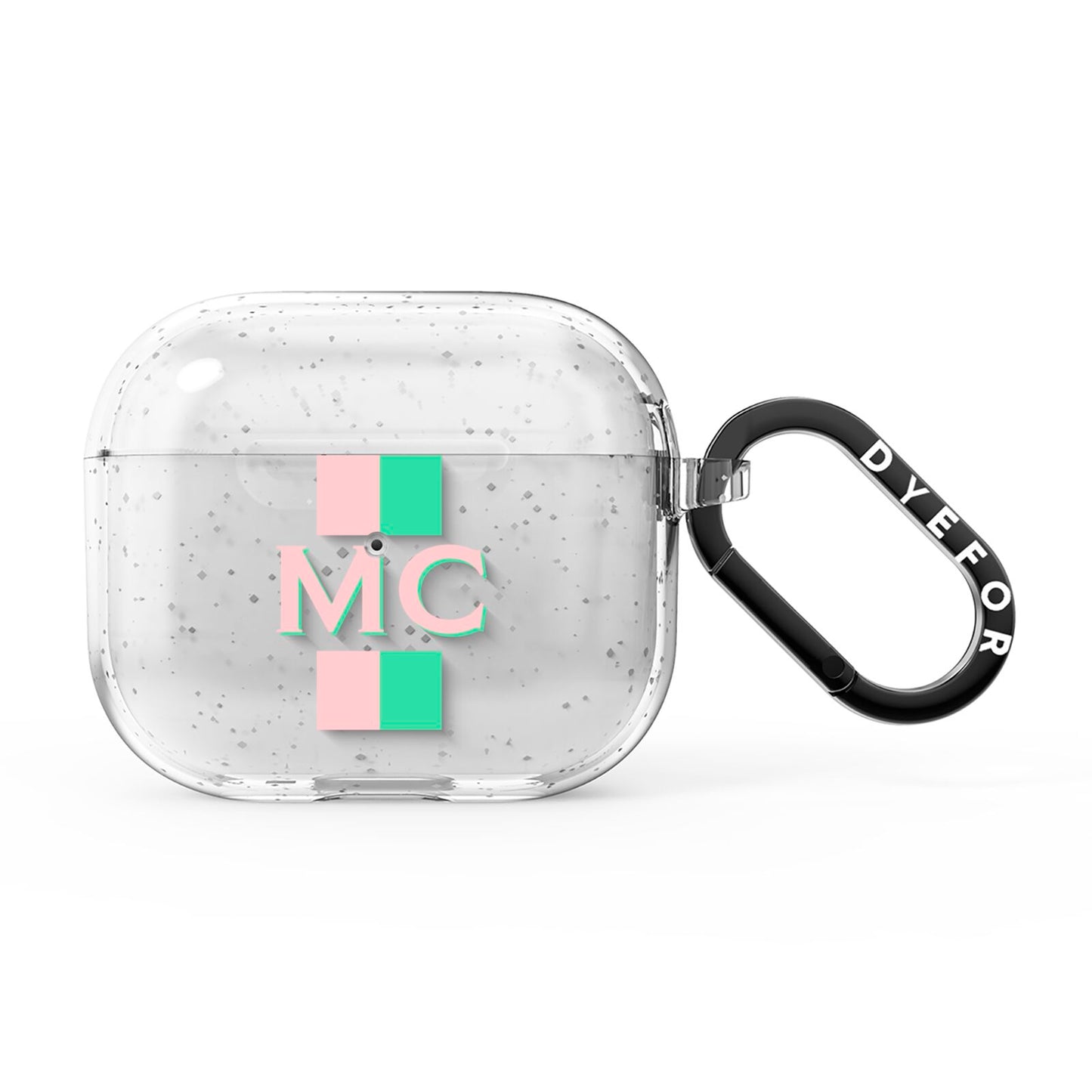 Personalised Transparent Striped Coral Pink AirPods Glitter Case 3rd Gen