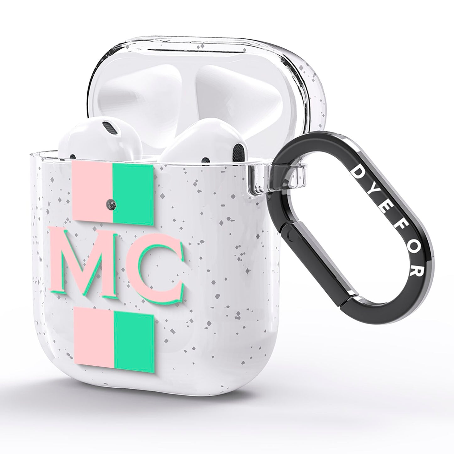 Personalised Transparent Striped Coral Pink AirPods Glitter Case Side Image