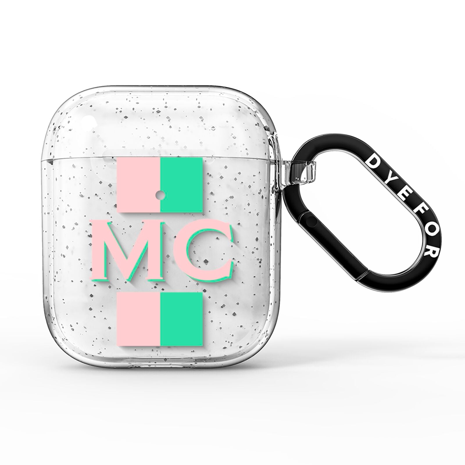Personalised Transparent Striped Coral Pink AirPods Glitter Case