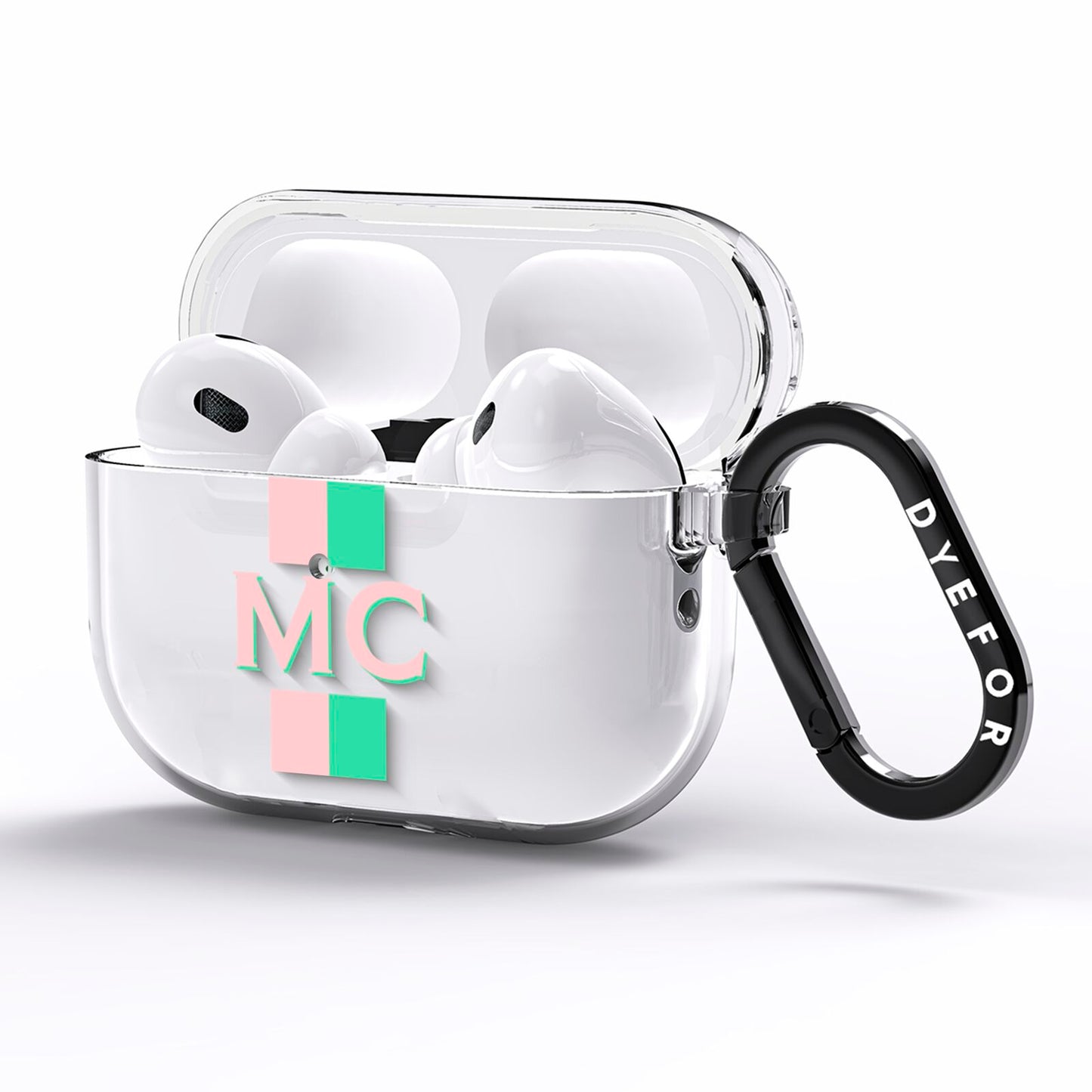 Personalised Transparent Striped Coral Pink AirPods Pro Clear Case Side Image