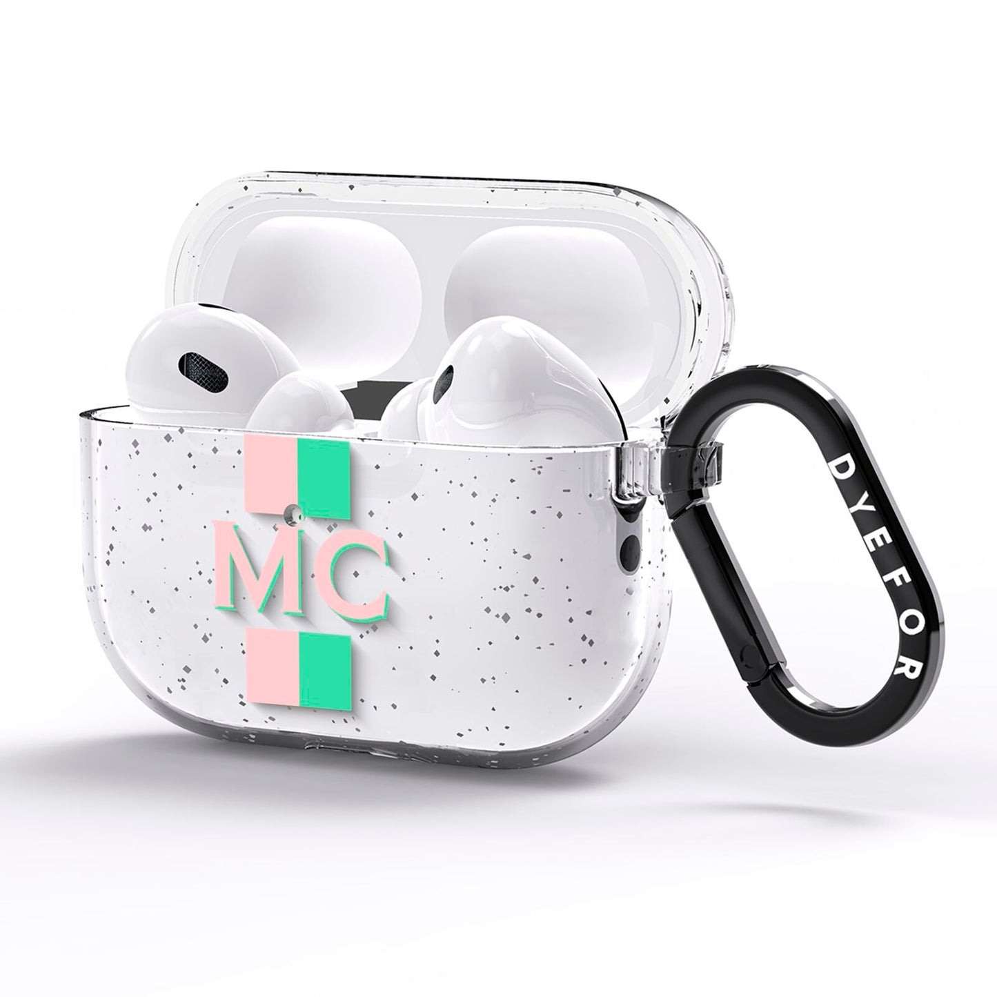 Personalised Transparent Striped Coral Pink AirPods Pro Glitter Case Side Image