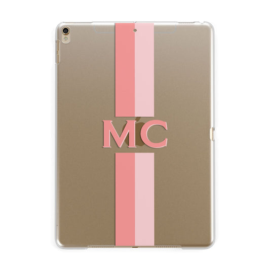 Personalised Transparent Striped Coral Pink Apple iPad Gold Case