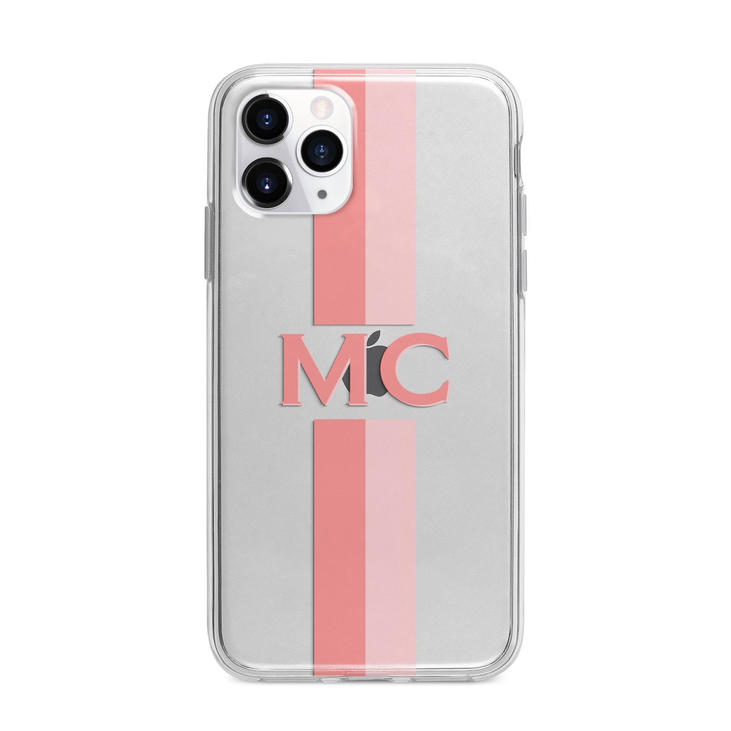 Personalised Transparent Striped Coral Pink Apple iPhone 11 Pro Max in Silver with Bumper Case