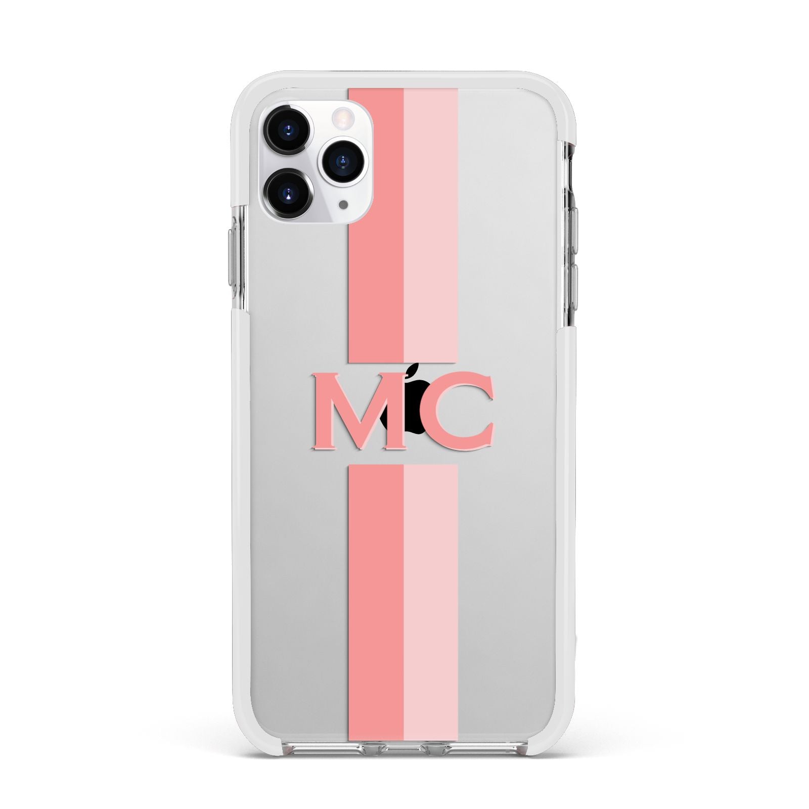 Personalised Transparent Striped Coral Pink Apple iPhone 11 Pro Max in Silver with White Impact Case