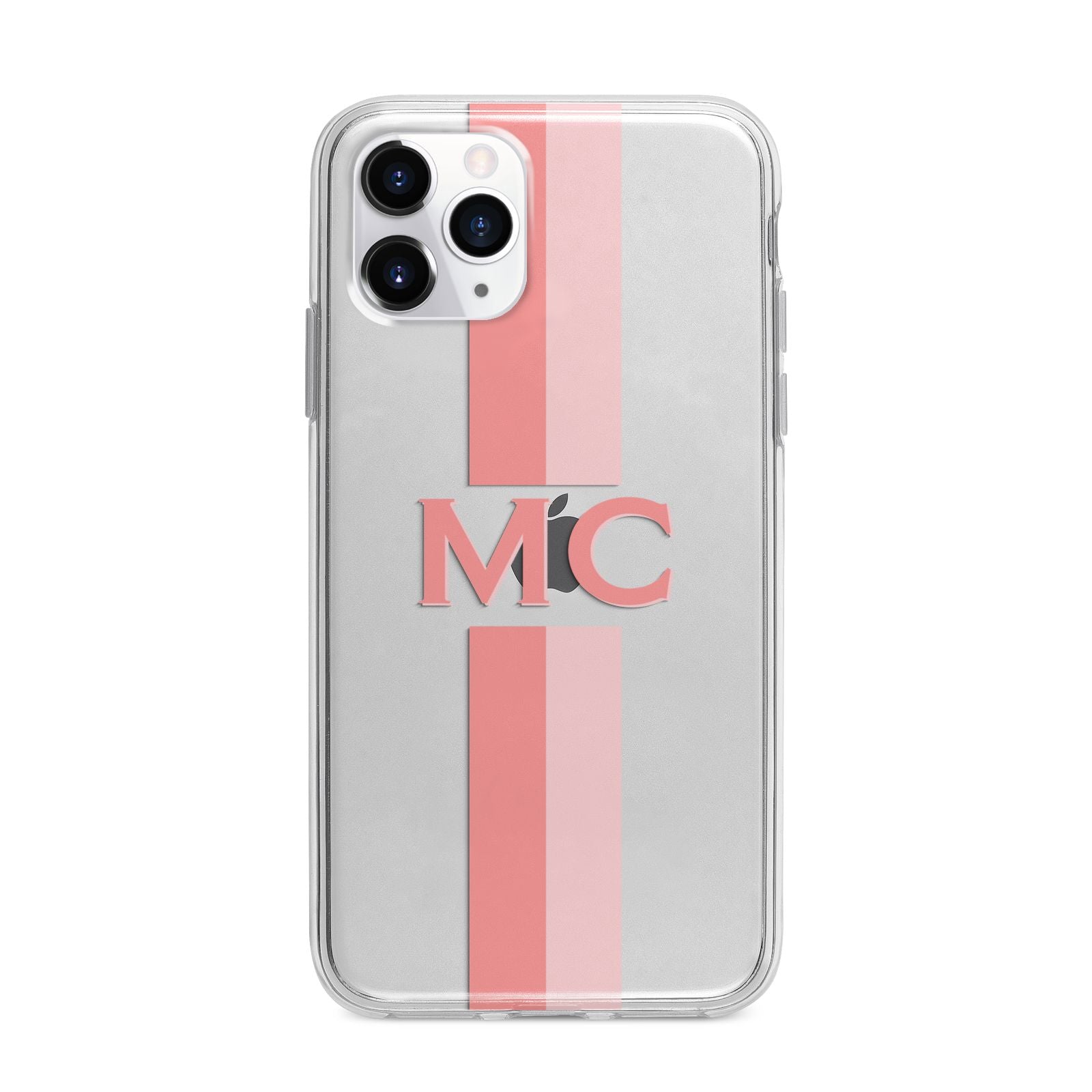 Personalised Transparent Striped Coral Pink Apple iPhone 11 Pro in Silver with Bumper Case