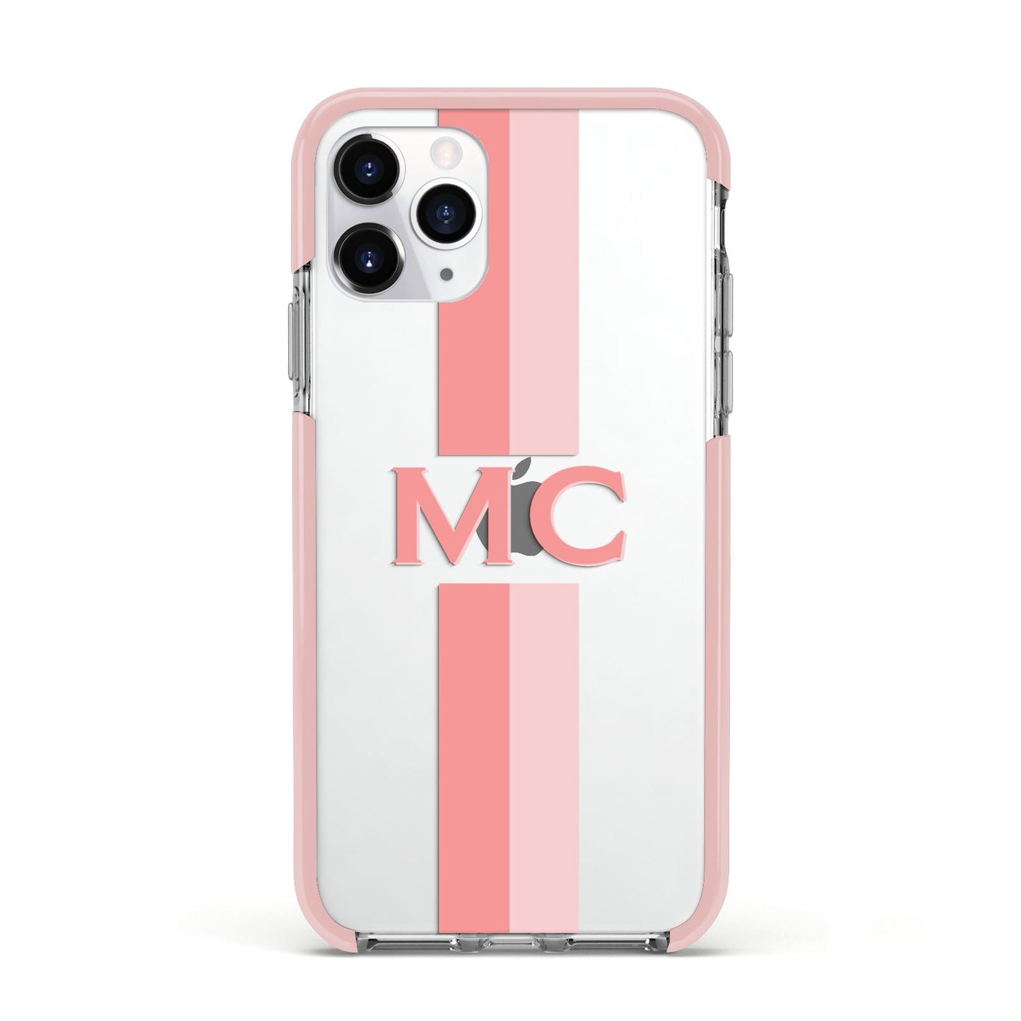 Personalised Transparent Striped Coral Pink Apple iPhone 11 Pro in Silver with Pink Impact Case