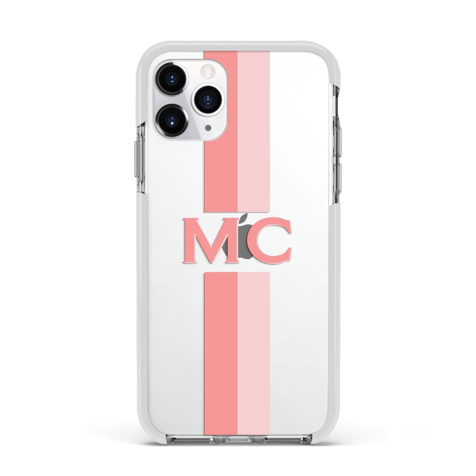 Personalised Transparent Striped Coral Pink Apple iPhone 11 Pro in Silver with White Impact Case