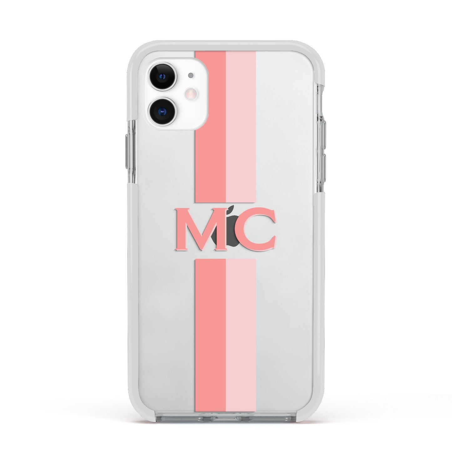 Personalised Transparent Striped Coral Pink Apple iPhone 11 in White with White Impact Case