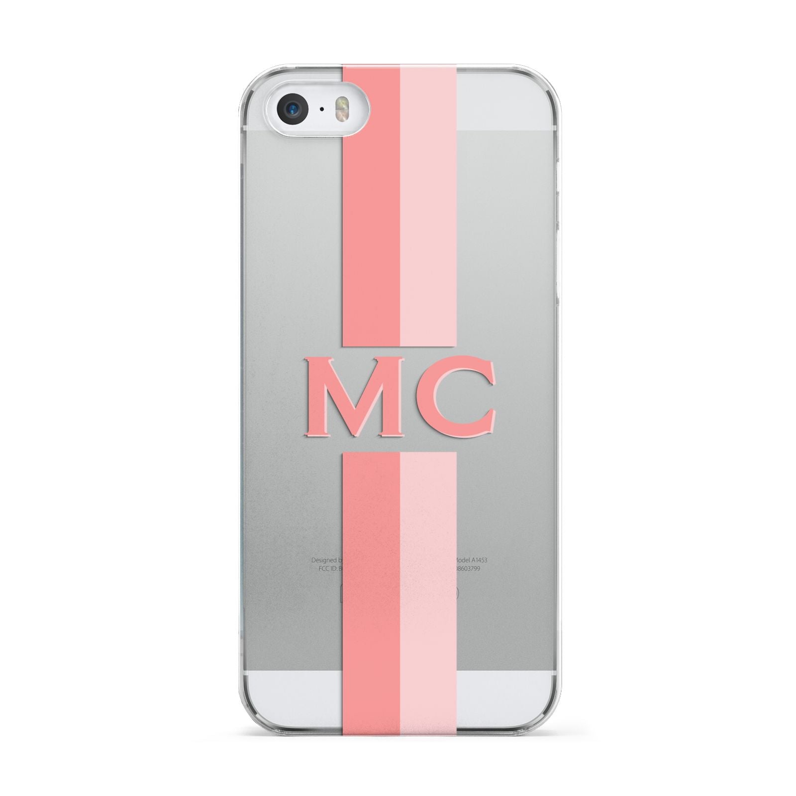 Personalised Transparent Striped Coral Pink Apple iPhone 5 Case