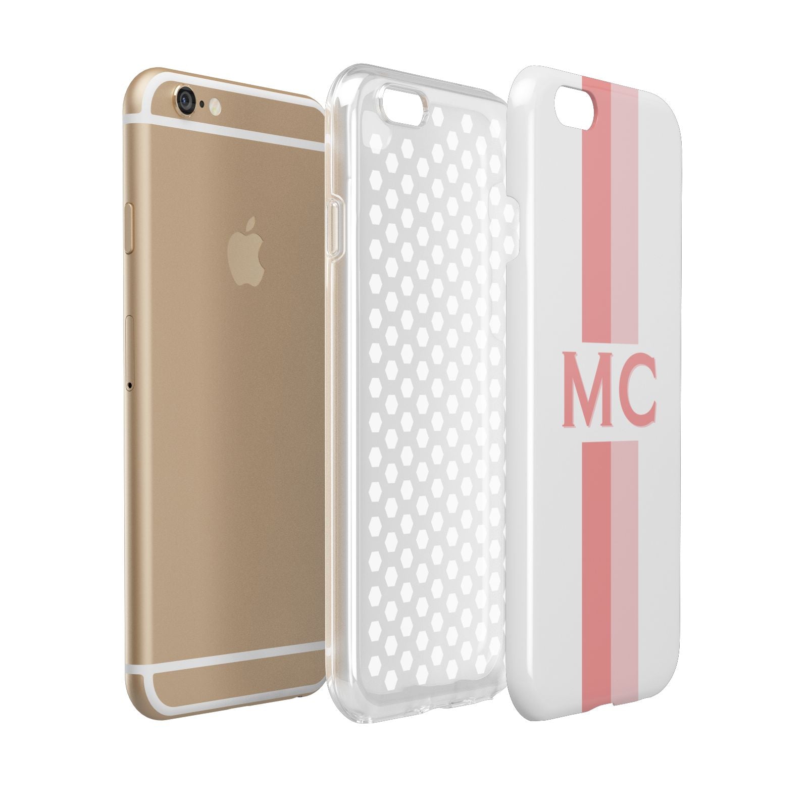 Personalised Transparent Striped Coral Pink Apple iPhone 6 3D Tough Case Expanded view