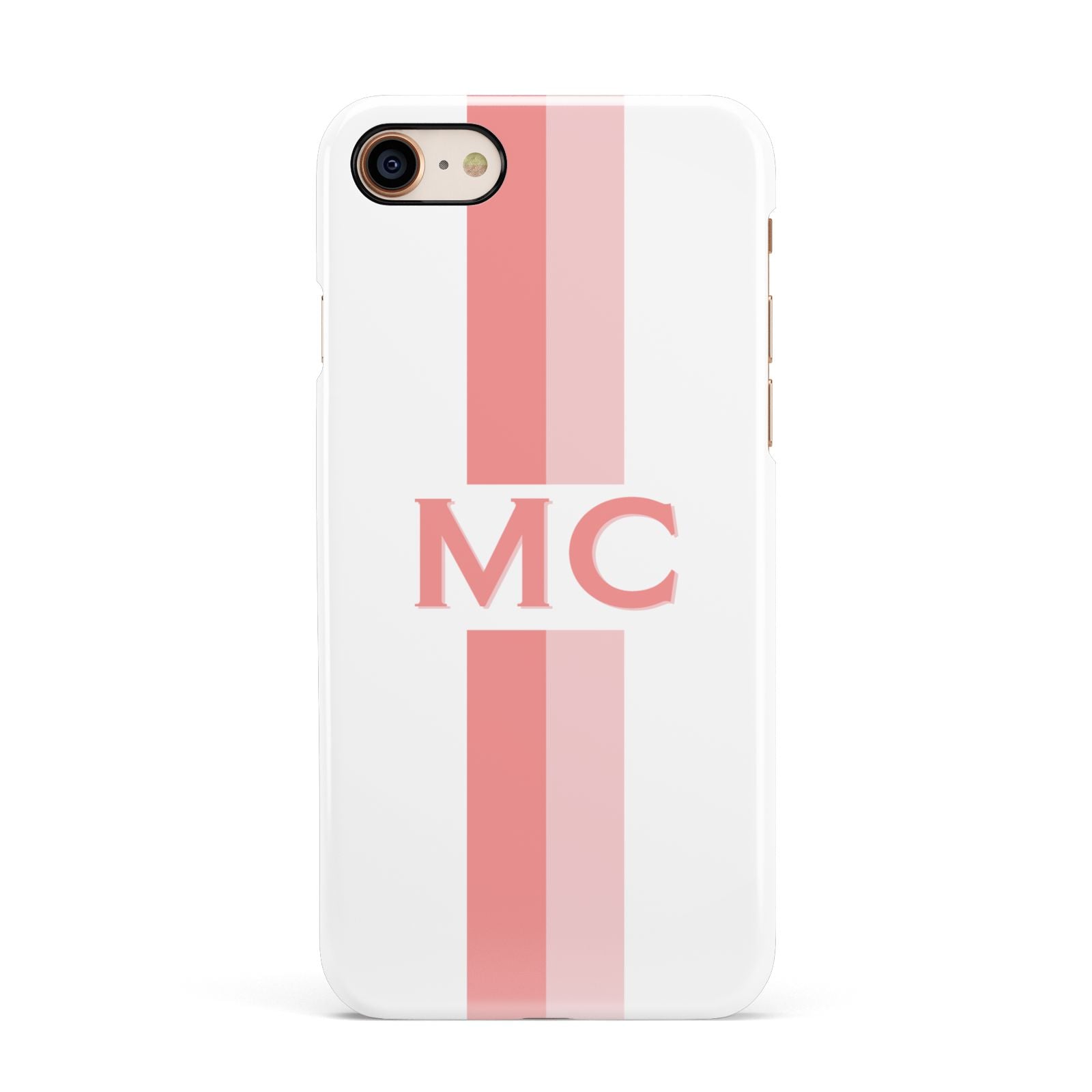 Personalised Transparent Striped Coral Pink Apple iPhone 7 8 3D Snap Case