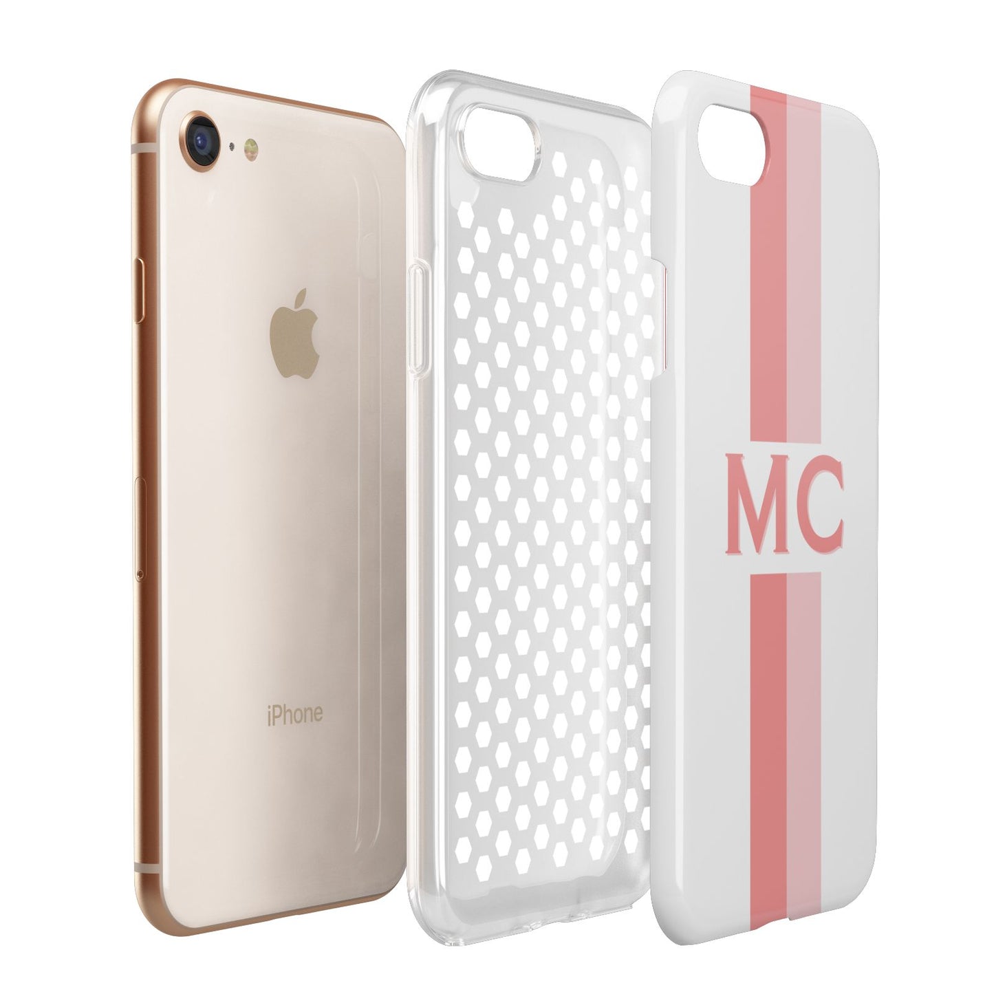 Personalised Transparent Striped Coral Pink Apple iPhone 7 8 3D Tough Case Expanded View