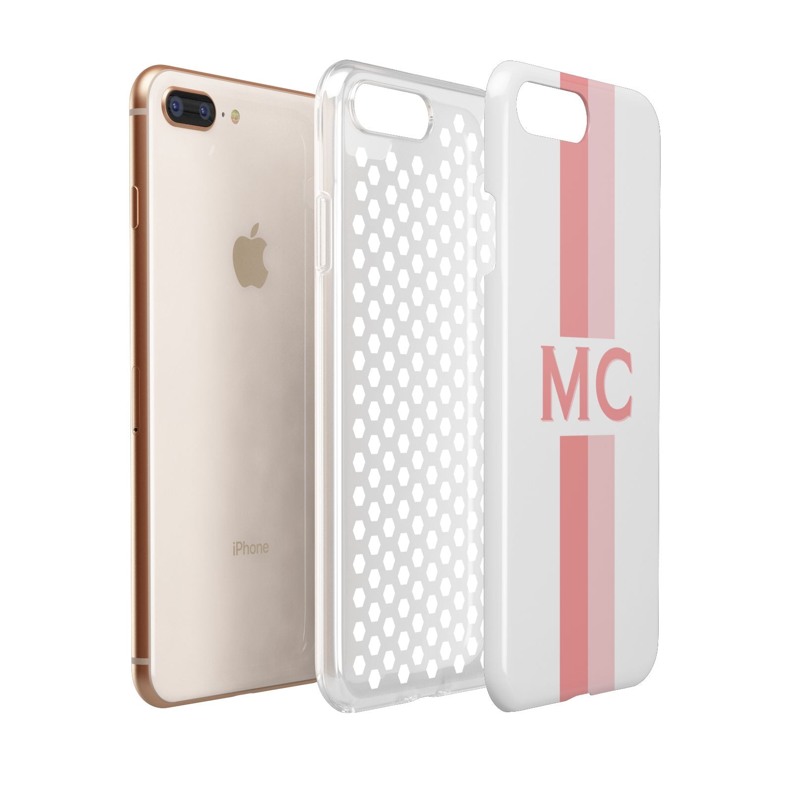 Personalised Transparent Striped Coral Pink Apple iPhone 7 8 Plus 3D Tough Case Expanded View