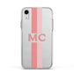 Personalised Transparent Striped Coral Pink Apple iPhone XR Impact Case White Edge on Silver Phone