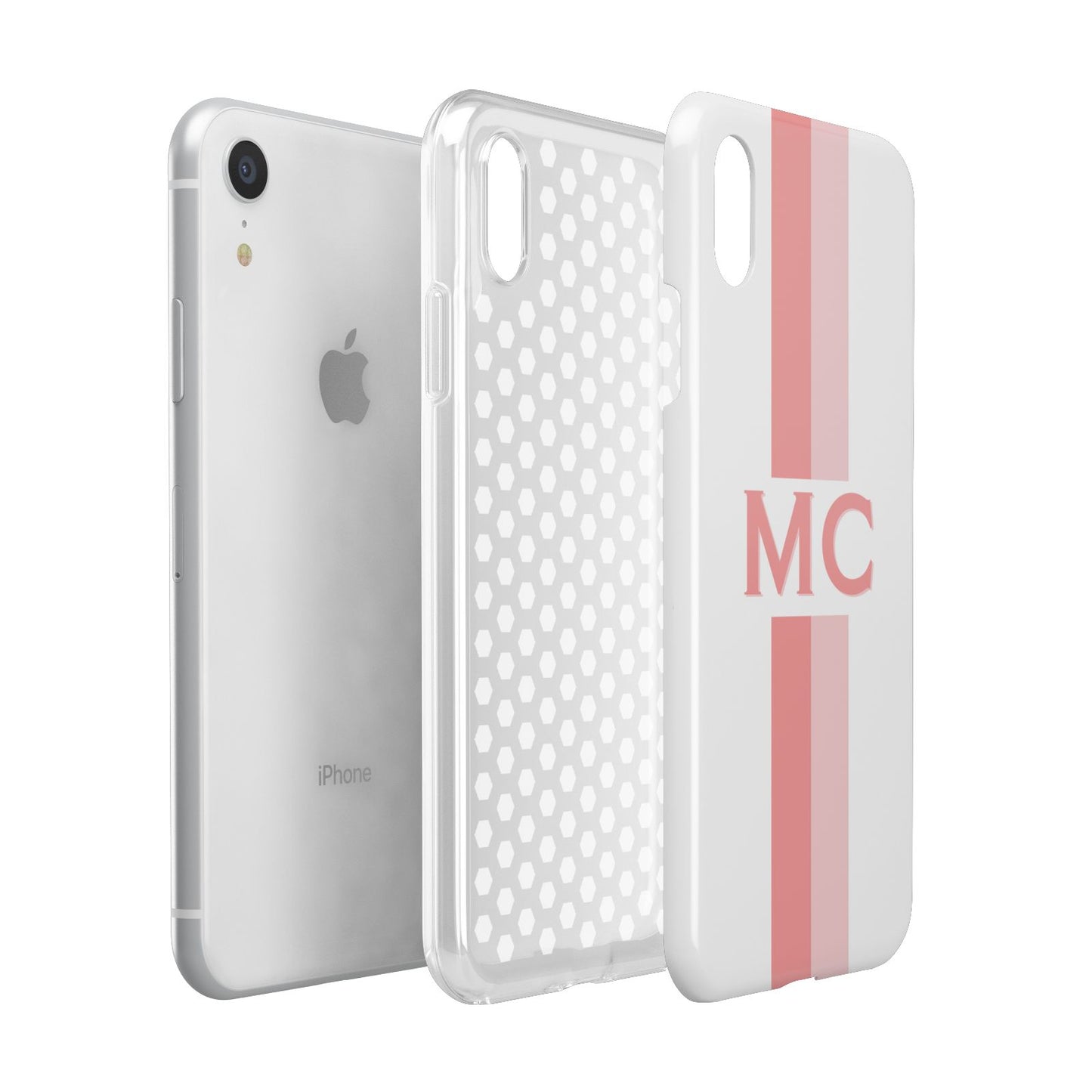 Personalised Transparent Striped Coral Pink Apple iPhone XR White 3D Tough Case Expanded view