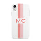 Personalised Transparent Striped Coral Pink Apple iPhone XR White 3D Tough Case