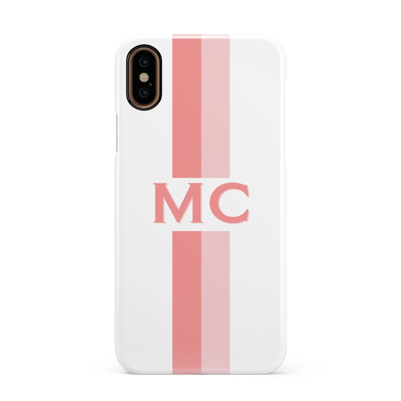 Personalised Transparent Striped Coral Pink Apple iPhone XS 3D Snap Case