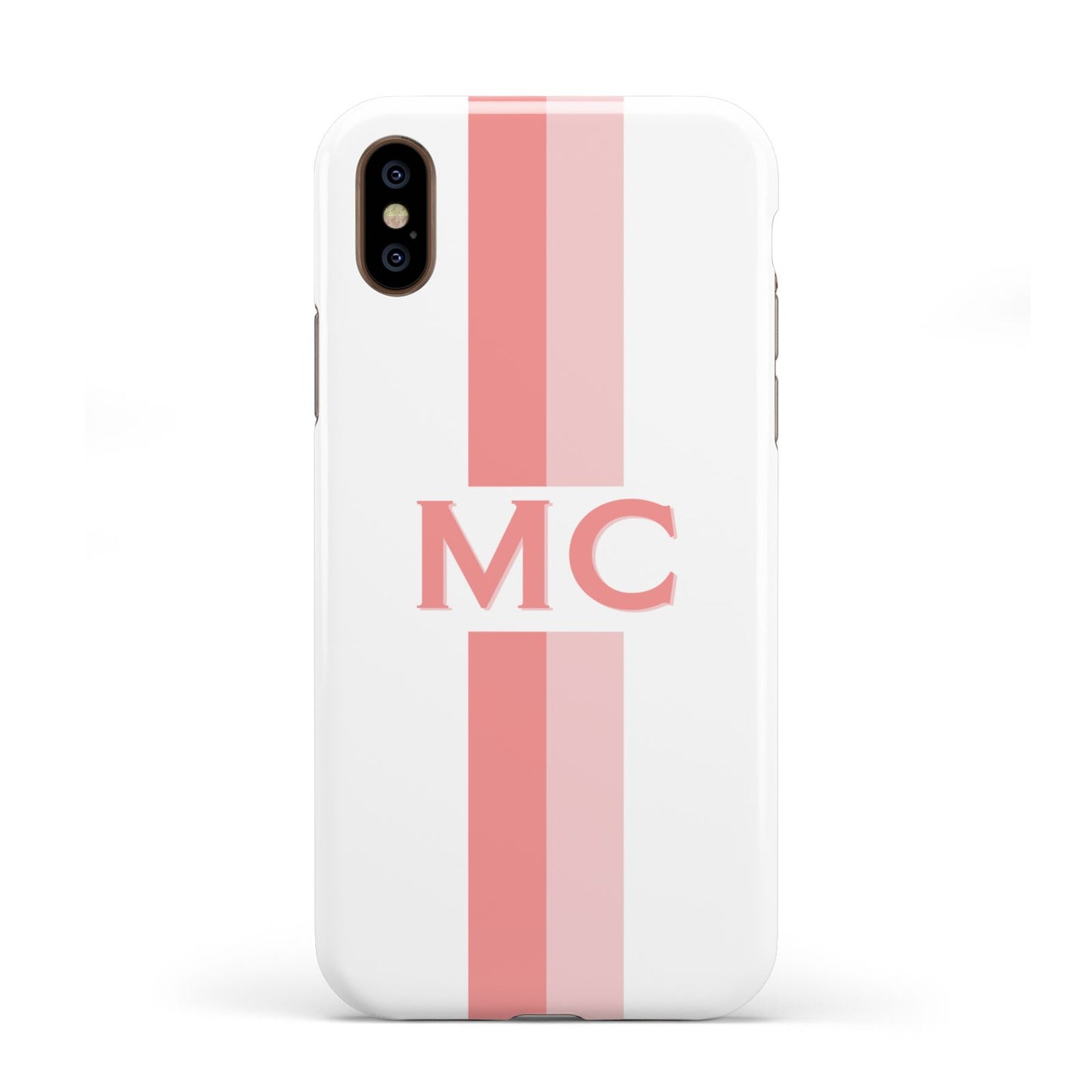 Personalised Transparent Striped Coral Pink Apple iPhone XS 3D Tough