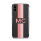 Personalised Transparent Striped Coral Pink Apple iPhone Xs Impact Case Black Edge on Black Phone