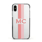 Personalised Transparent Striped Coral Pink Apple iPhone Xs Impact Case Black Edge on Silver Phone