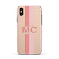 Personalised Transparent Striped Coral Pink Apple iPhone Xs Impact Case Pink Edge on Gold Phone