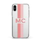 Personalised Transparent Striped Coral Pink Apple iPhone Xs Impact Case White Edge on Silver Phone
