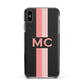 Personalised Transparent Striped Coral Pink Apple iPhone Xs Max Impact Case Black Edge on Black Phone