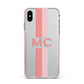 Personalised Transparent Striped Coral Pink Apple iPhone Xs Max Impact Case Pink Edge on Silver Phone