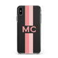 Personalised Transparent Striped Coral Pink Apple iPhone Xs Max Impact Case White Edge on Black Phone