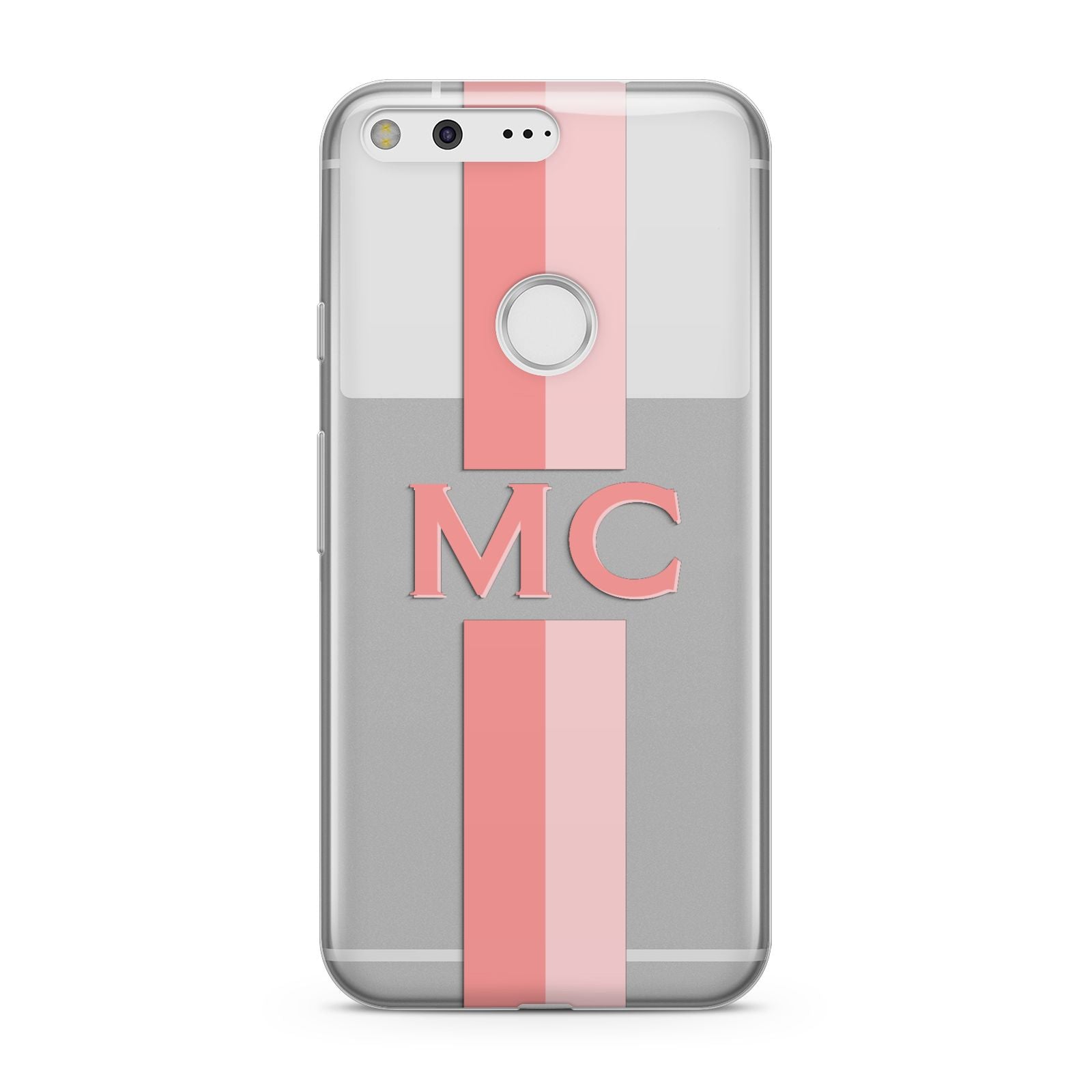 Personalised Transparent Striped Coral Pink Google Pixel Case