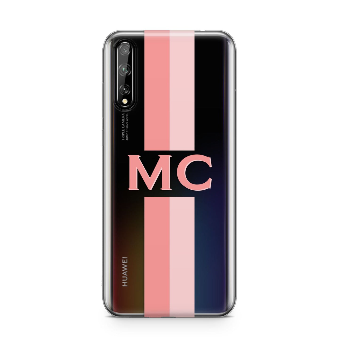 Personalised Transparent Striped Coral Pink Huawei Enjoy 10s Phone Case