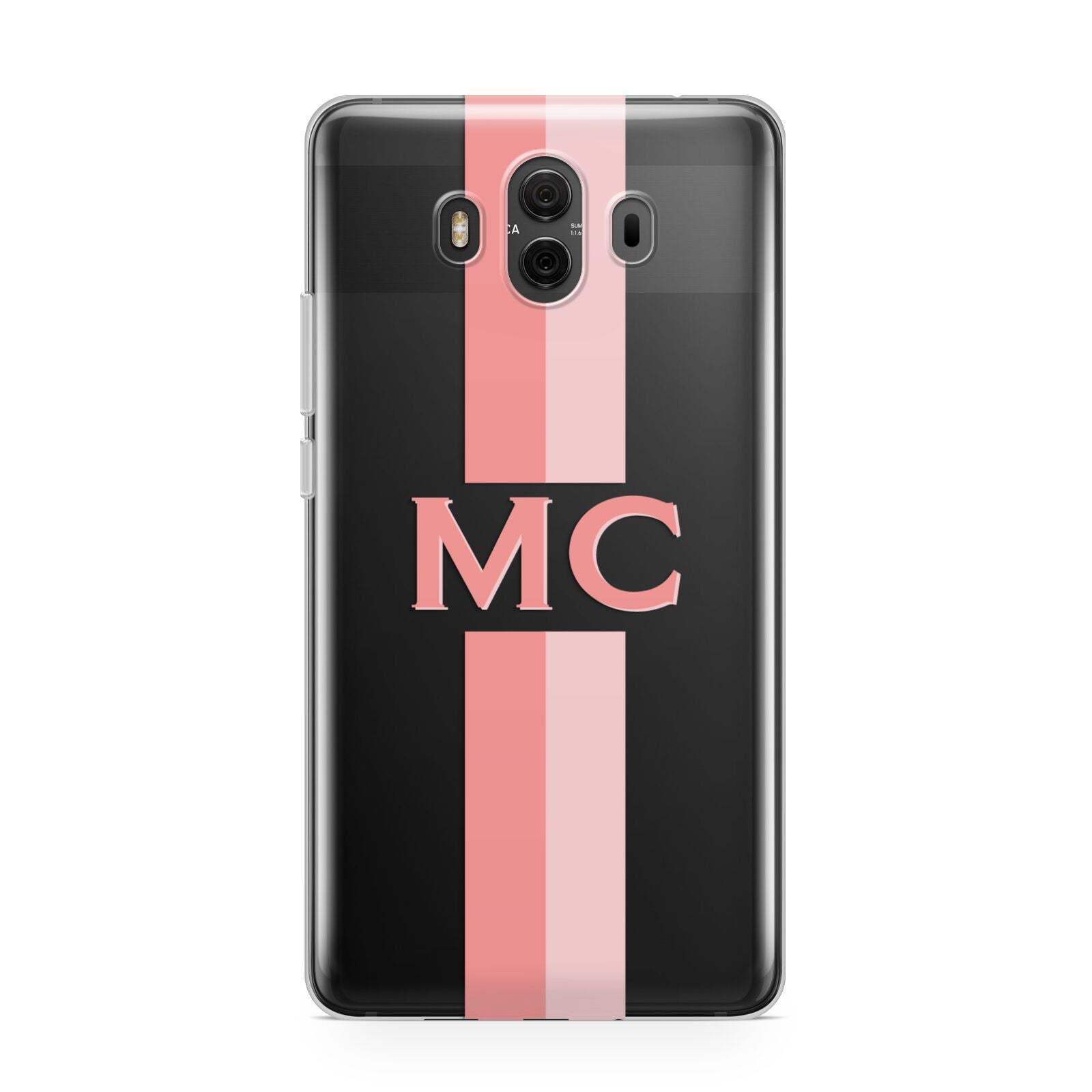 Personalised Transparent Striped Coral Pink Huawei Mate 10 Protective Phone Case