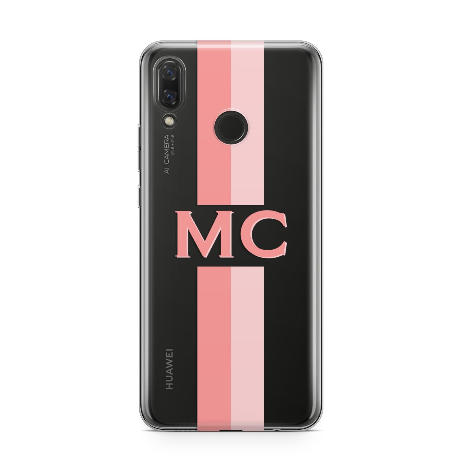 Personalised Transparent Striped Coral Pink Huawei Nova 3 Phone Case