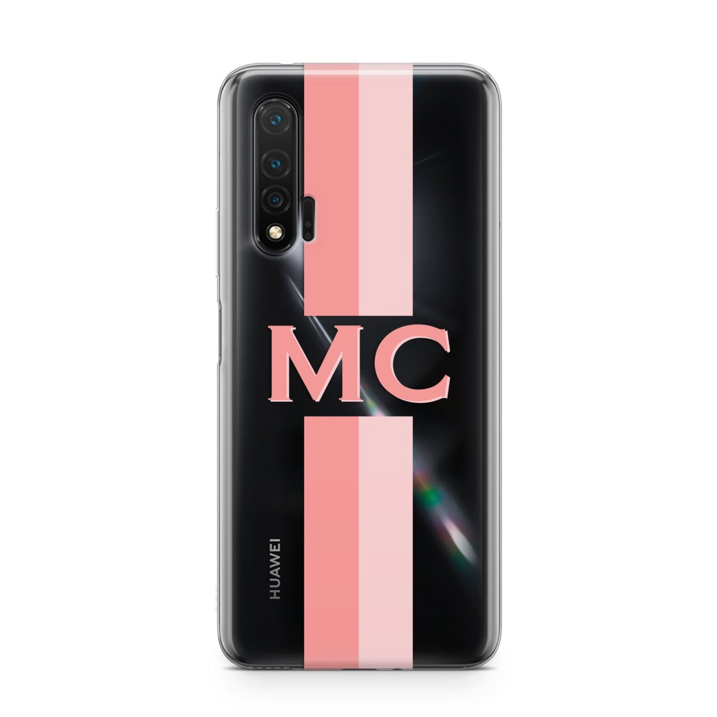 Personalised Transparent Striped Coral Pink Huawei Nova 6 Phone Case