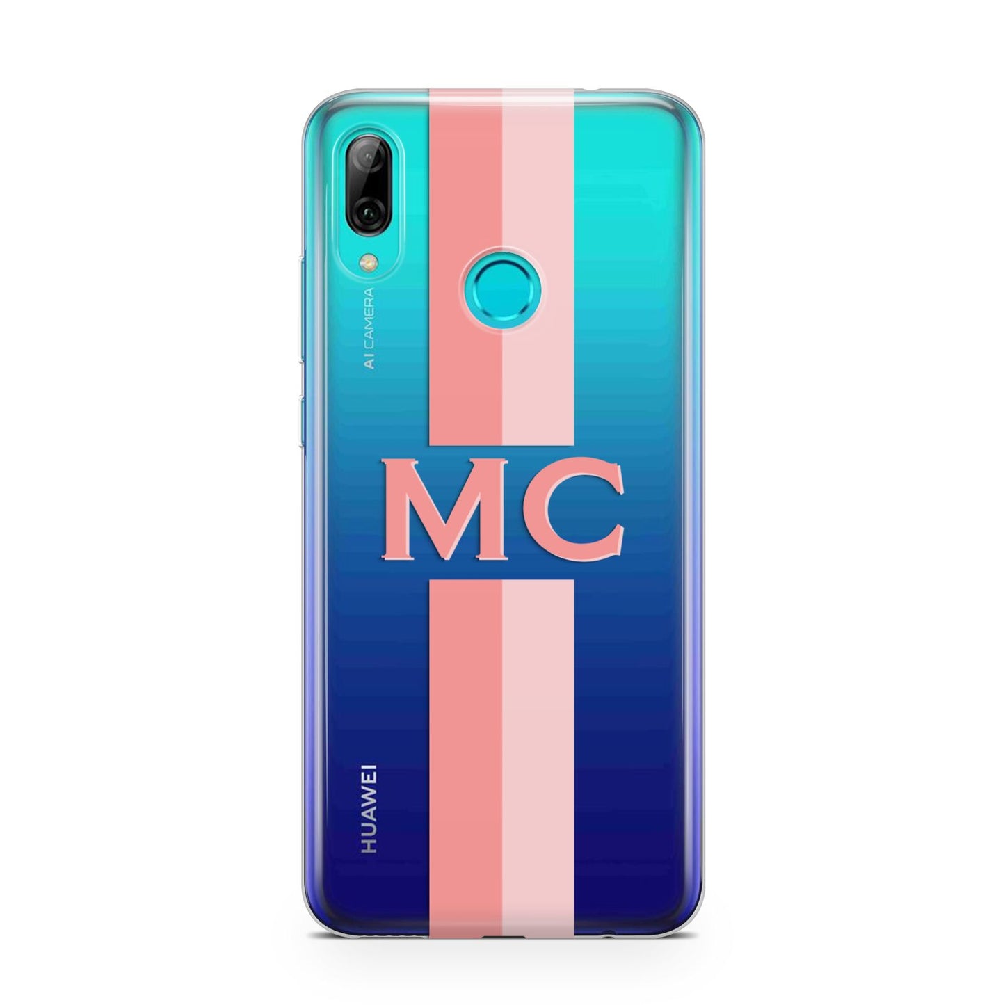 Personalised Transparent Striped Coral Pink Huawei P Smart 2019 Case