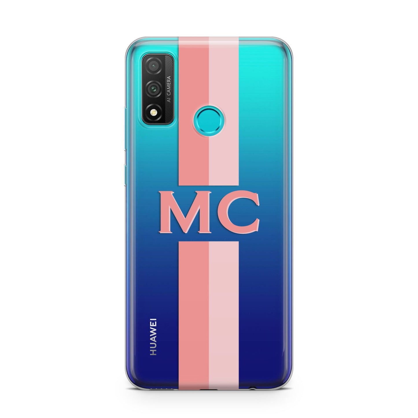 Personalised Transparent Striped Coral Pink Huawei P Smart 2020