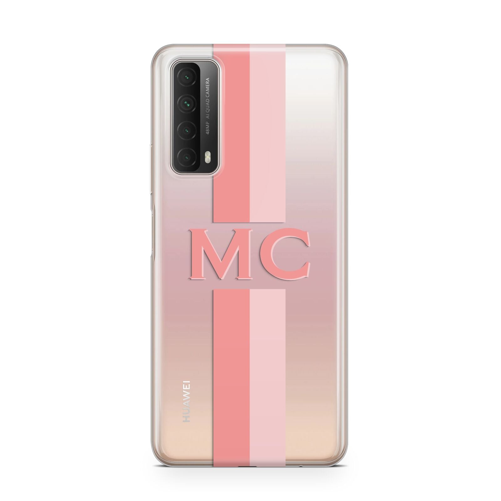 Personalised Transparent Striped Coral Pink Huawei P Smart 2021