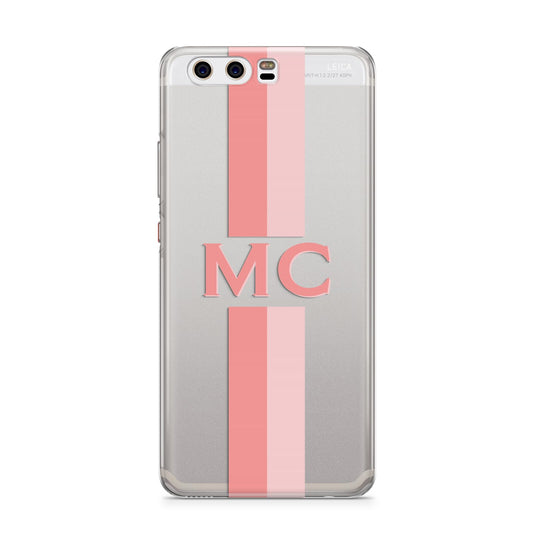 Personalised Transparent Striped Coral Pink Huawei P10 Phone Case