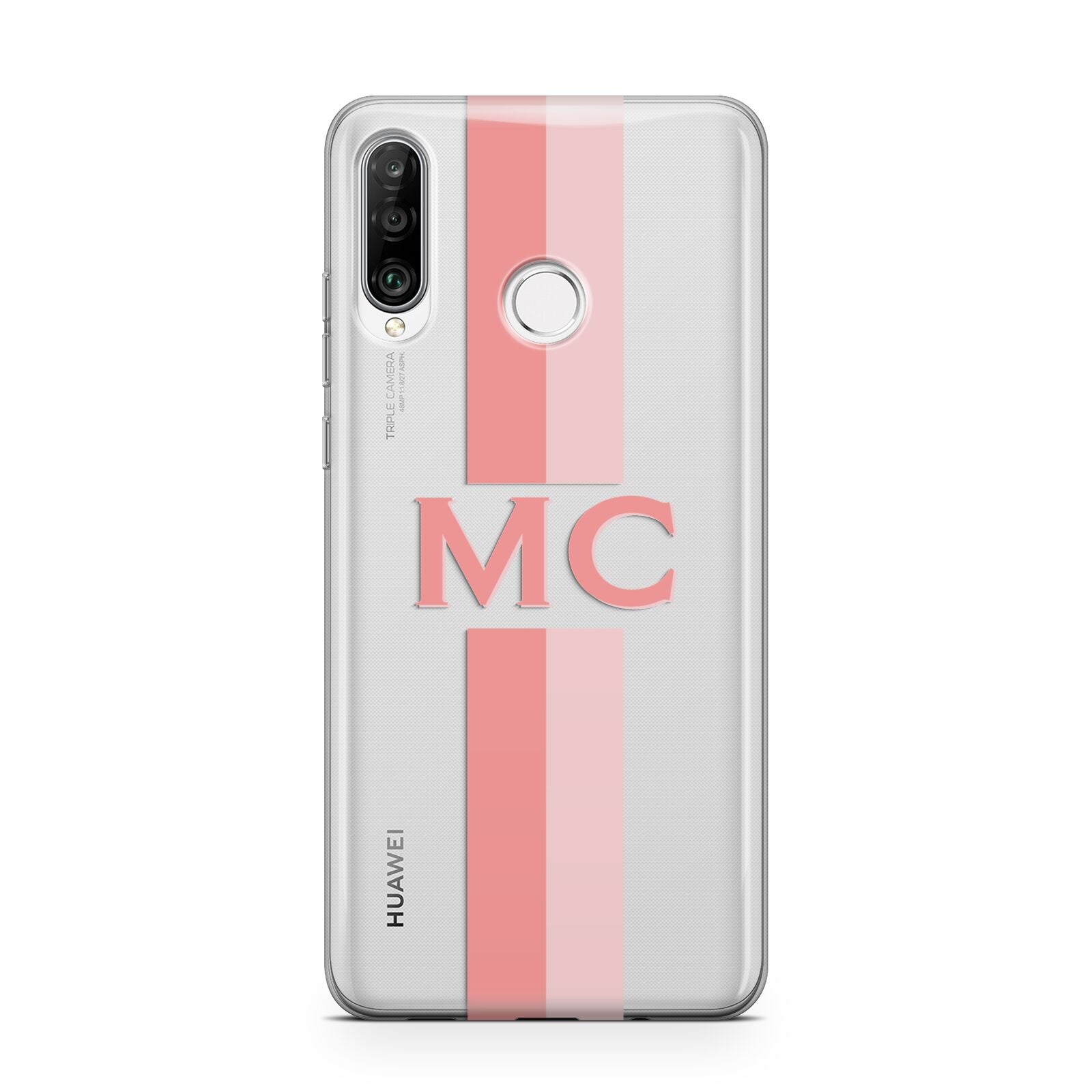 Personalised Transparent Striped Coral Pink Huawei P30 Lite Phone Case