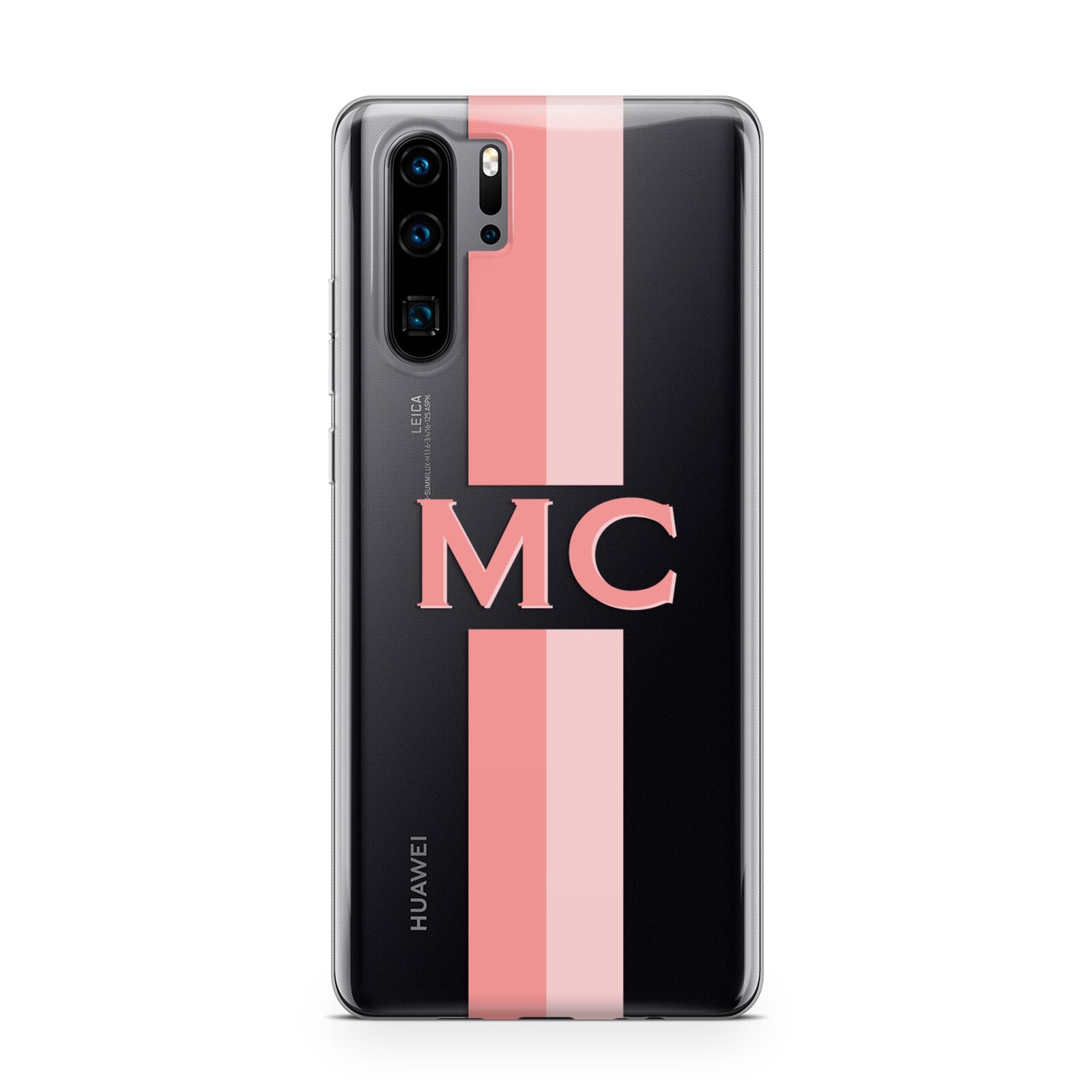 Personalised Transparent Striped Coral Pink Huawei P30 Pro Phone Case