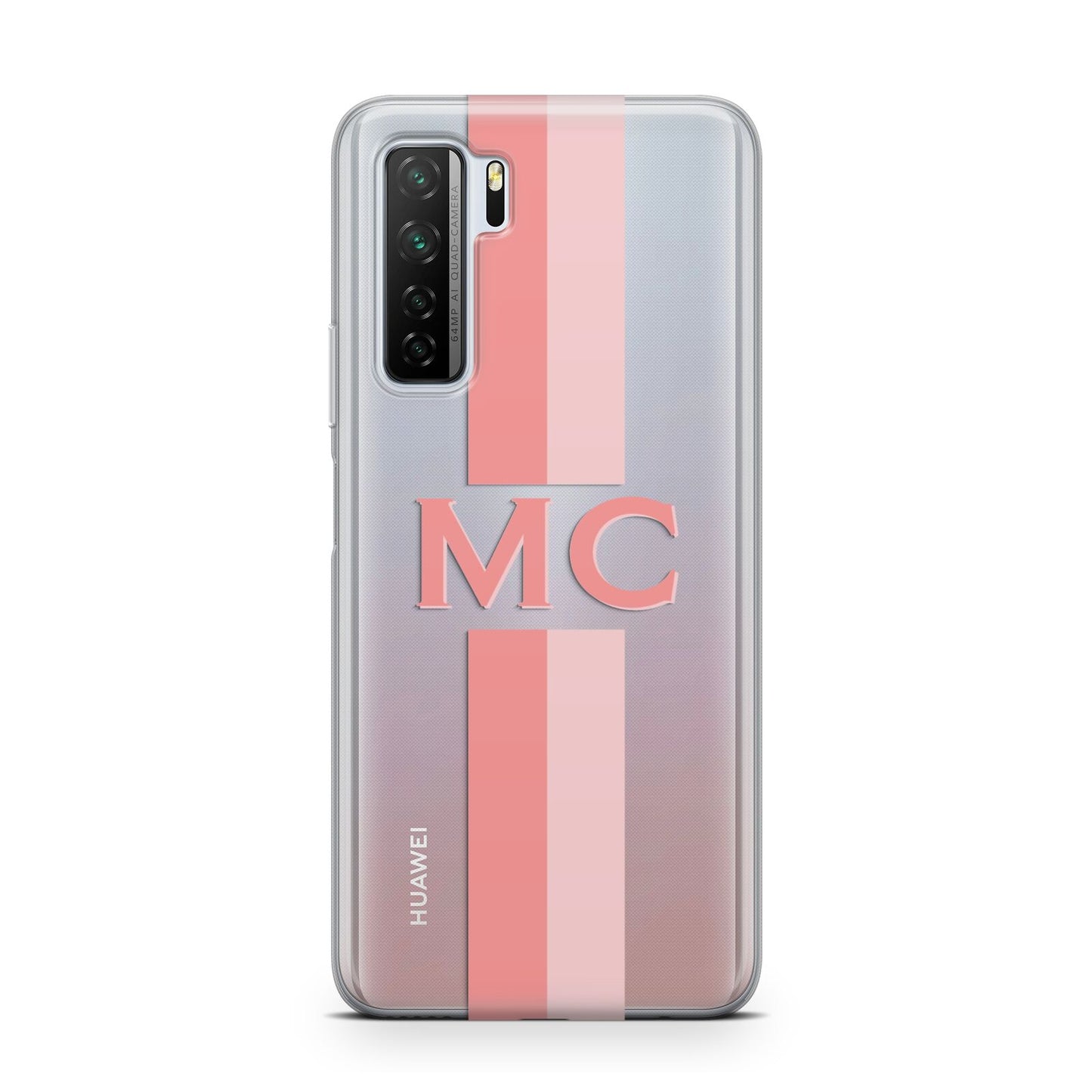 Personalised Transparent Striped Coral Pink Huawei P40 Lite 5G Phone Case