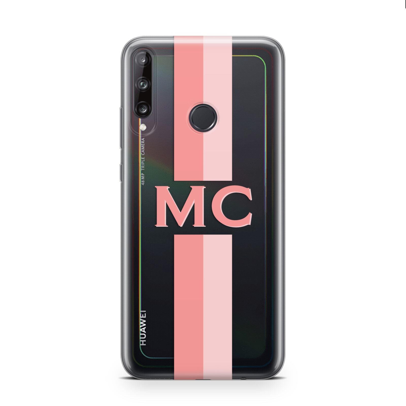 Personalised Transparent Striped Coral Pink Huawei P40 Lite E Phone Case