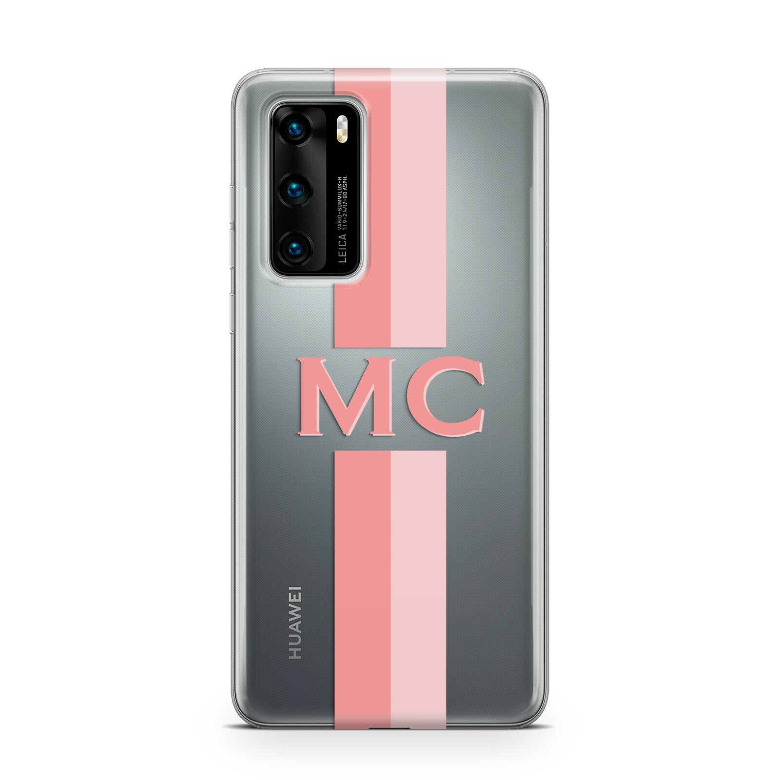 Personalised Transparent Striped Coral Pink Huawei P40 Phone Case