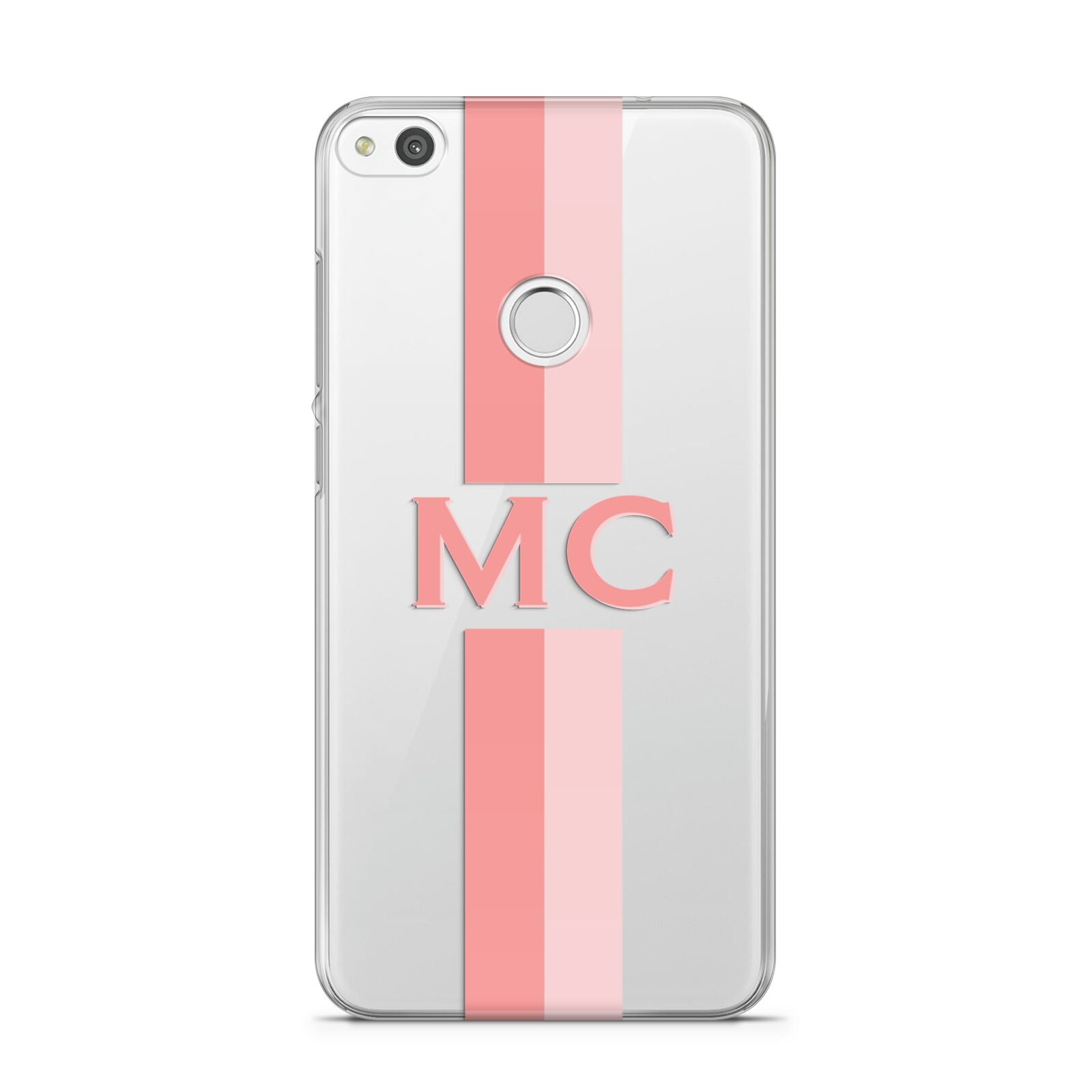 Personalised Transparent Striped Coral Pink Huawei P8 Lite Case
